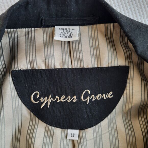 90s CYPRESS GROVE Black Two Button Blazer Jacket Size L *Tall Silk Linen Sport - Picture 7 of 8